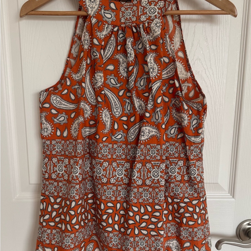 Tyler Boe Paisley Print Orange Sleeveless Top With Tie Size Small